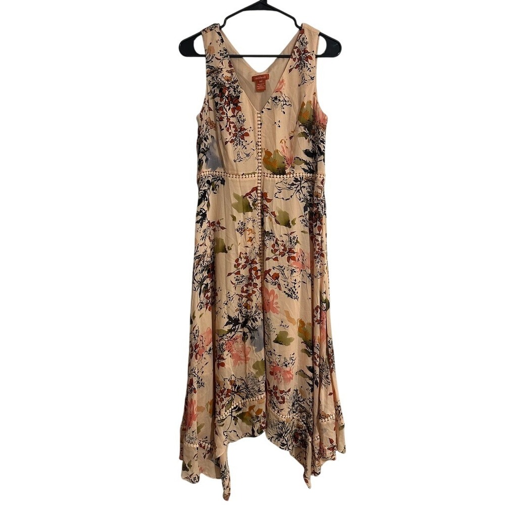 Sundance Floral Handkerchief Hem Midi Dress Petite 8 Crochet Trim Sleeveless‎